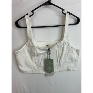 NWT Lee x H&M Collab White Denim Crop Tank top Lagenlook Western Festival Sz M